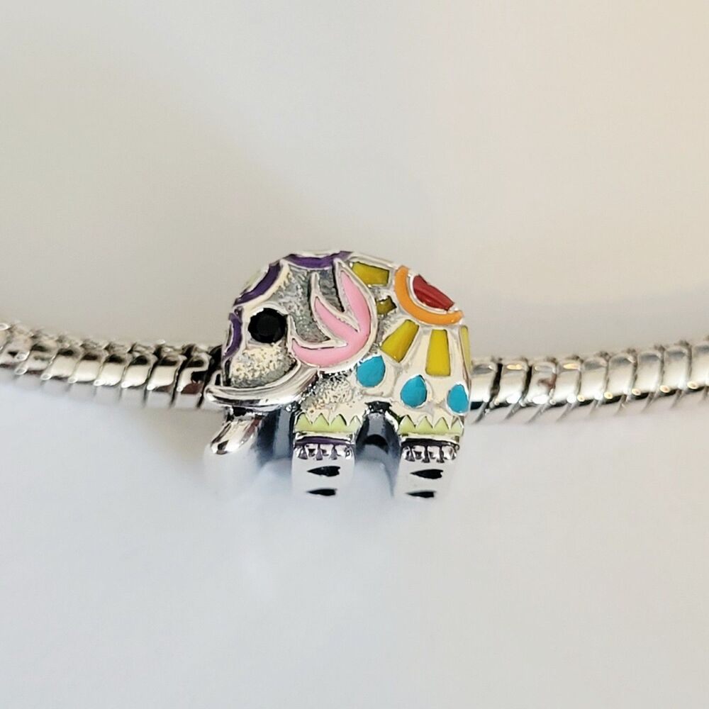 NWT For Pandora Charm Bracelets Colorful Elephant Slider With Hearts Silver Pink